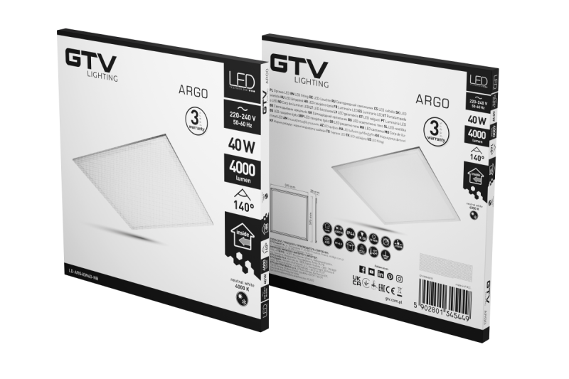 Fixture LED ARGO , 40W, 4000lm, AC220-240V, 50/60 Hz, PF> 0,9, Ra≥80, IP44, IK08,140 °, 4000K 1208962627