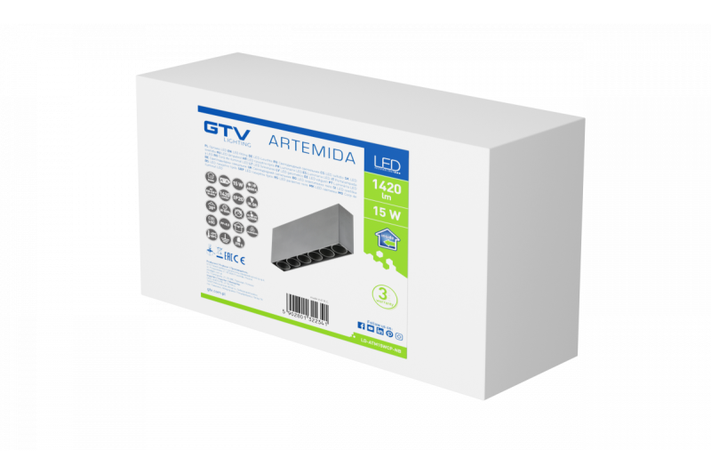 LED-decorarmatuur ARTEMIDA 15W 1420lm AC220-240V 50/60 Hz PF>0,9 Ra≥80 IP20 IK08 4000K 38° téglalap alakú fekete. 1208962640