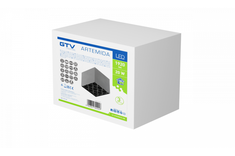 LED-decorarmatuur ARTEMIDA 20W 1920lm AC220-240V 50/60 Hz PF>0,9 Ra≥80 IP20 IK08 4000K 38° négyzet alakú fekete. 1208962642