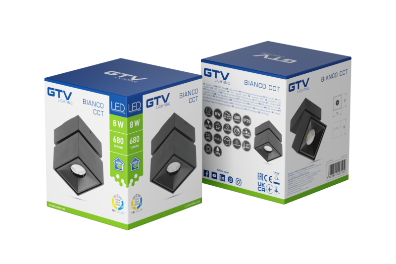 Decor LED lámpatest BIANCO CCT 8W 680lm AC220-240V 50/60 Hz Ra≥80 IP20 36° 2700/3300/4000K négyzet alakú fekete. 1208962676