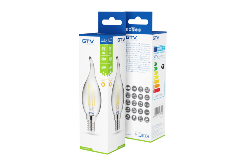 Dekoratív LED fény, FILAMENT, C35L, 27006, E14, 4W, 240lm, AC220-240V/ 50-60Hz, RA>80, 360° 1208962696