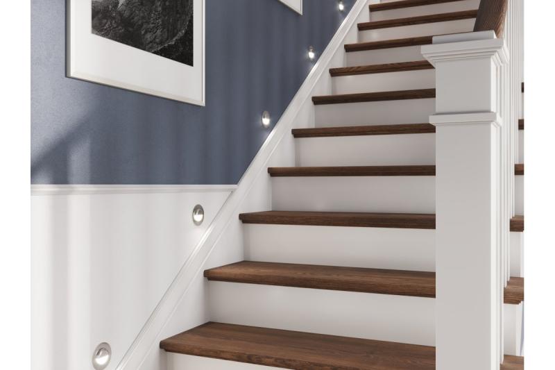 LED dekorációs lépcsővilágítás ESCADA OA DC12V kerek átlátszó burával 0,8W 70lm 4000K inox kábel 150cm