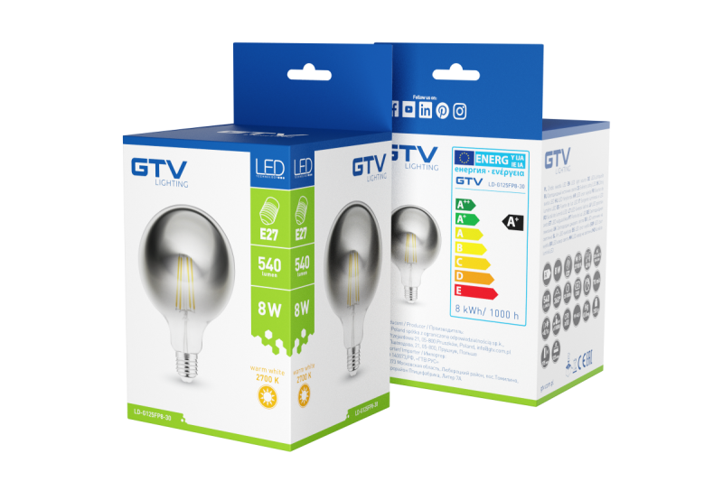 Díszítő LED lámpa, FILAMENT, G125, 27006, E27, 8W, 540lm, AC220-240V/ 50-60Hz, RA>80, 360° 1208962766