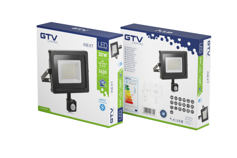 LED-es árnyékolótávcső iNEXT mozgásérzékelővel 30 W 2400 lm, PF>0,9, RA>80, IP65, 120°, 6400 K, fekete test 1208962860