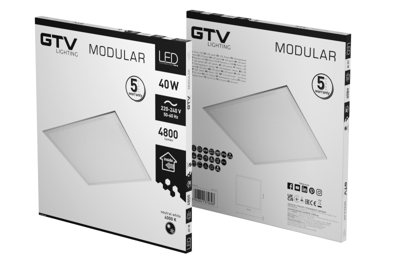 LED világítótest MODULAR, hátlap, 60x60cm, 4000K, 40W, 4800lm, AC220-240V, PF>0,9, IP54, 5y 1208962999