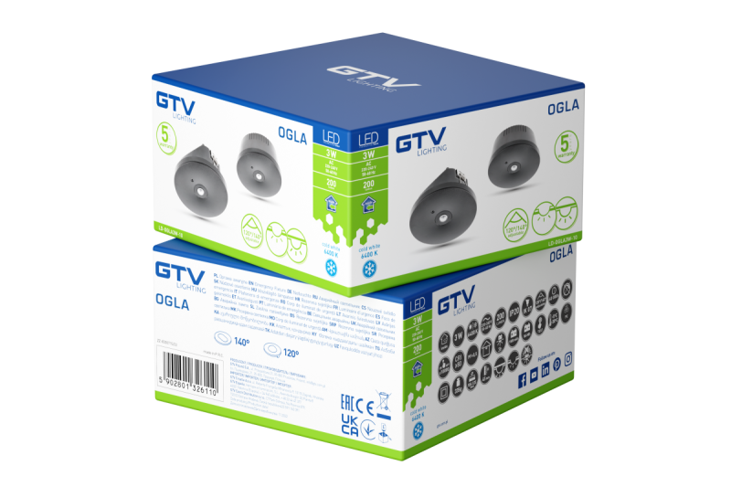 Vészvilágítás OGLA LED, 3W, 200lm, AC220-240V, 50-60Hz, IP20, 6400K, 3H, egyszeri feladat, TESZT, fekete 1208963017