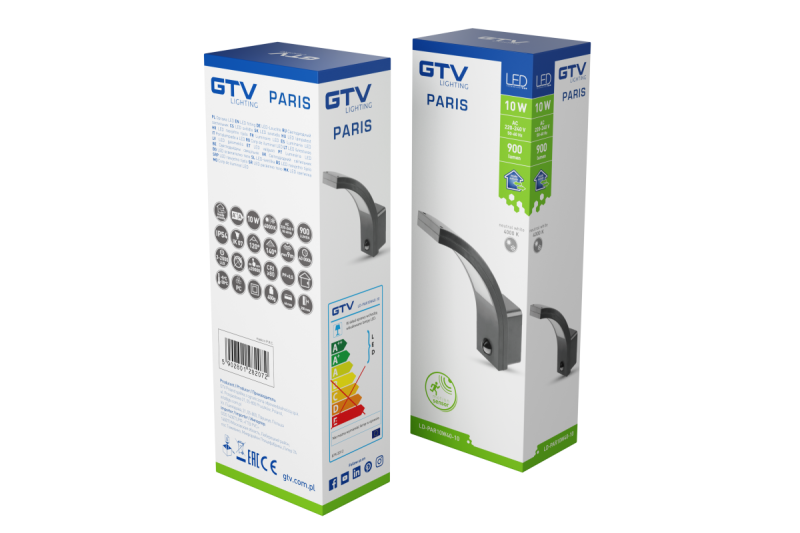 Decor Armatuur PARIS LED mozgásérzékelővel 10W 900lm IP54 AC220-240V 50/60Hz 140° 9m 4000K fekete. 1208963096