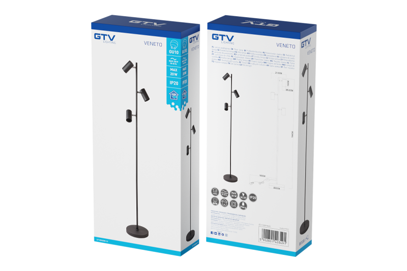 Dekorációs állólámpa VENETO IP20 max. 20W 3 x GU10 fekete 1208963349