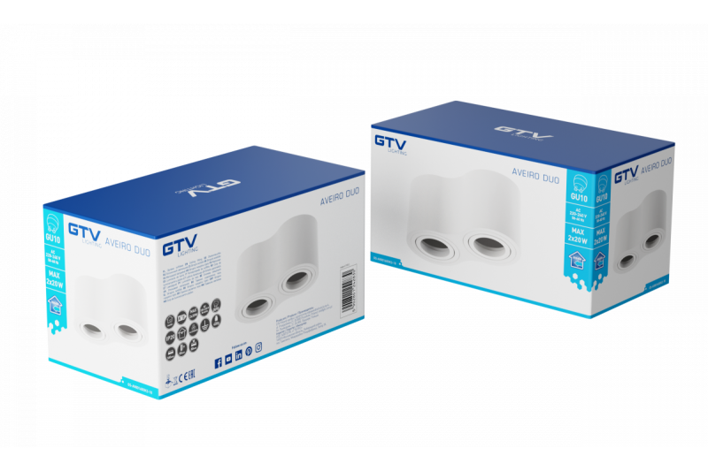 Dekor Mennyezeti lámpatest AVEIRO DUO alumínium 160x80x85mm IP20 max 20W*2 kerek fehér. 1208963827