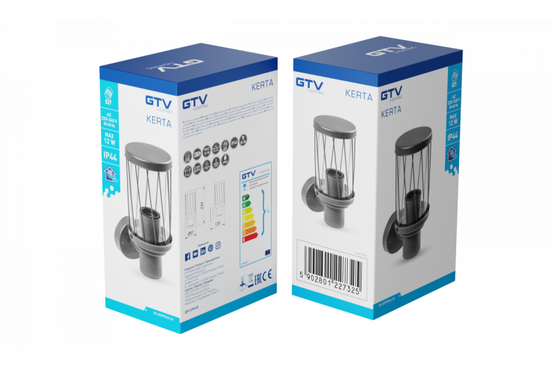 Decor KERTA-A kerti lámpa E27 MAX.12W IP44 AC220-240V 50-60Hz egyszerű fali lámpa felső grafit. 1208963906