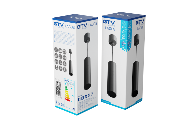 LAGOS GU10 alumínium függesztett lámpatest IP20 max. 20W fekete 1208963909