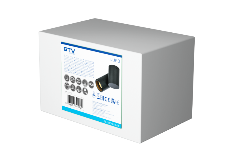 Sier Plafondarmatuur LUPO aluminium 11.6x5.6x11.5 IP20 1*GU10 max. 50W kerek fekete. 1208963928