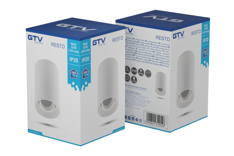 Plafonddíszlámpa armatúra RESTO PC φ80x125mm IP20 max 20W kerek fehér. 1208963986