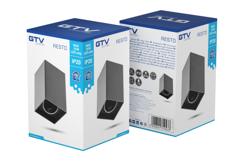 Decorlámpa mennyezeti lámpatest RESTO PC 80x80x125mm IP20 max 20W négyzet alakú fekete. 1208963987