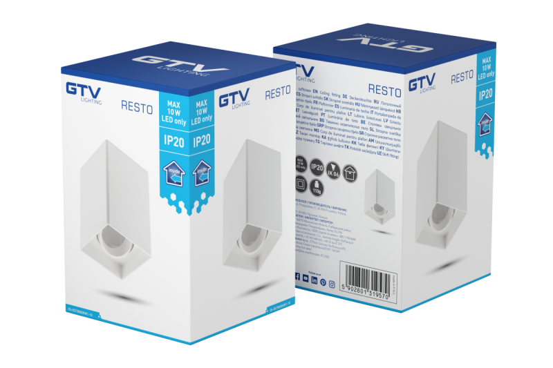 Decor Plafondlamp armatuur RESTO PC 80x80x125mm IP20 max 20W négyzet alakú fehér. 1208963988