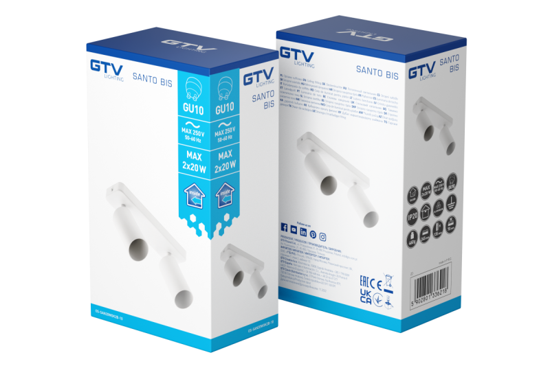 Plafonddíszlámpa SANTO BIS alumínium IP20 max. 20W*2 dupla kerek fehér. 1208964000