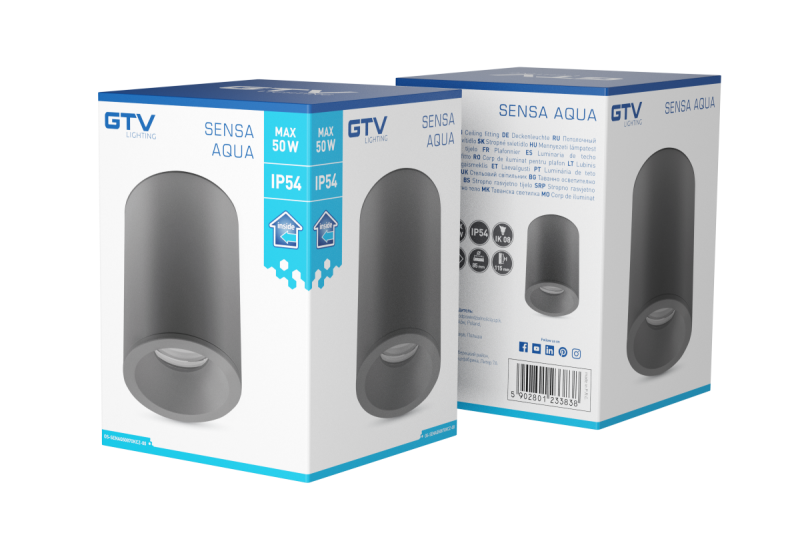 Decor SENSA AQUA mennyezeti lámpa alumínium 85x115 IP54 max 50W kör fekete. 1208964009