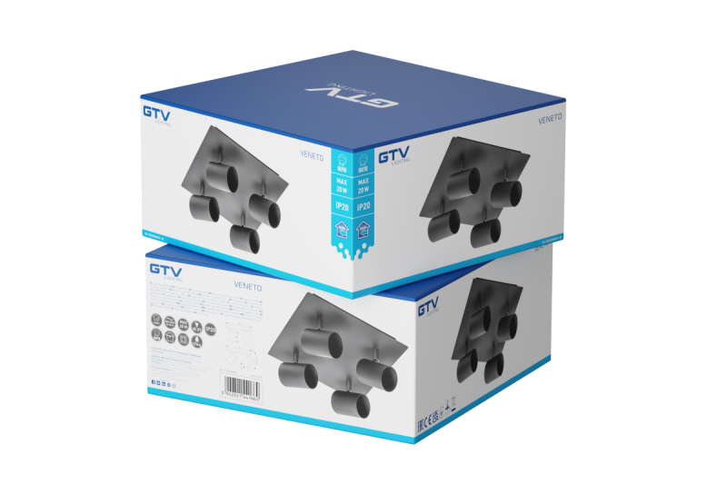 Decorlamp Veneto IP20 max. 20W 4 x GU10 rond/vierkant zwart. 1208964046