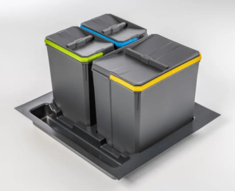 Garbi Basket B-60-3 afvalscheidingssysteem voor lade van 60 cm inclusief houder en 3 afvalbakken 1208964399