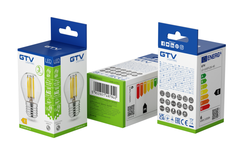 LED FÉNYFORRÁS, FILAMENT, A-G, G45, 4000K, E27, 5,8W, AC220-240V, 360°, 640lm, 50mA 1208966967