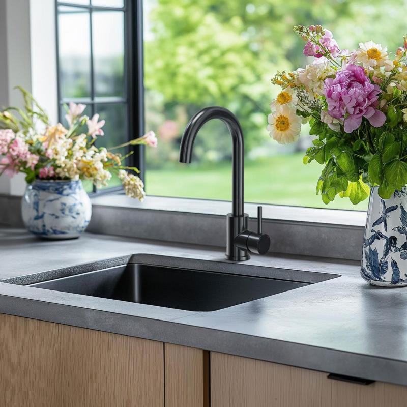 Quadri Coventry rozsdamentes acél konyhai csaptelep PVD kefélt fekete forgatható kifolyóval 1208967084