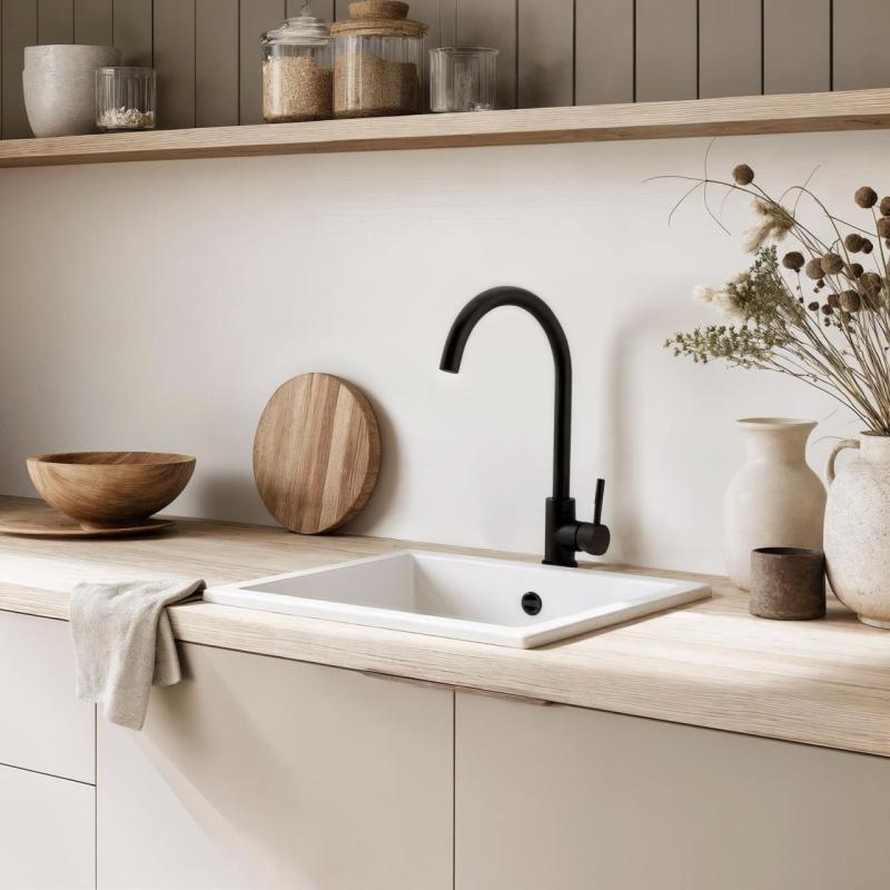 GraniteMy Universele granieten witte spoelbak 34x40 cm wit, geschikt voor opbouw, onderbouw en vlakbouw, met roestvrijstalen plug 1208967107