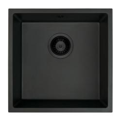 GraniteMy Universele granieten zwarte spoelbak 40x40 cm opbouw, onderbouw en vlakbouw met zwarte plug 1208967112