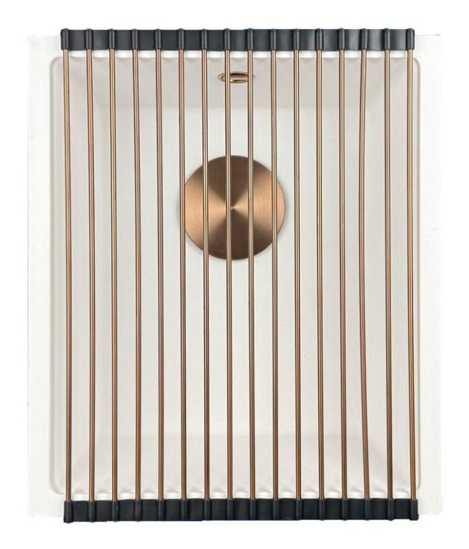 GraniteMy Universele granieten witte spoelbak 34x40 cm fehér, felépítési, aláépítési és süllyesztett beépítési lehetőségekkel, réz dugóval 1208967148