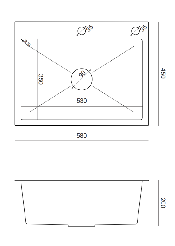 Quadri Dixton 60 fekete PVD Nano rozsdamentes acél mosogató 580x450 mm csaplyukkal és kiegészítővel 1208967195