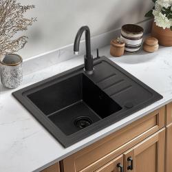 Quadri Sligo 60 antraciet granieten spoelbak set 55x44 cm met afdruipgedeelte incl. kraan 1208967199