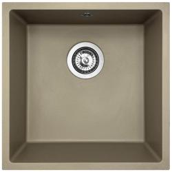 GraniteMy Universele granieten taupe spoelbak 40x40 cm voor opbouw, onderbouw en vlakbouw met rvs plug 1208967211