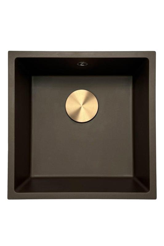 GraniteMy Universele granieten café spoelbak 40x40 cm opbouw, onderbouw en vlakbouw met koperen plug 1208967217