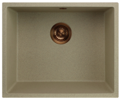 GraniteMy Universele granieten beige zand spoelbak 50x40 cm opbouw, onderbouw en vlakbouw met koperen plug 1208967221