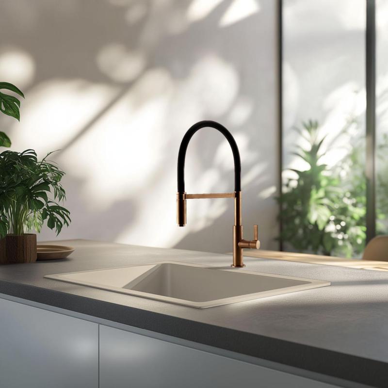 GraniteMy Universele granieten beige zand spoelbak 50x40 cm opbouw, onderbouw en vlakbouw met koperen plug 1208967221