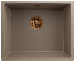 GraniteMy Universele taupe granieten spoelbak 50x40 cm, geschikt voor opbouw, onderbouw en vlakbouw, met koperen plug 1208967225