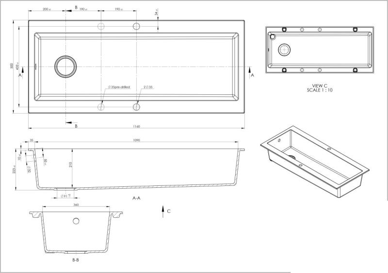 GraniteMy Trog gránit nagy fekete mosogató 116x50 cm fekete felépítmény csaptelephellyel és rozsdamentes acél dugóval 1208967236