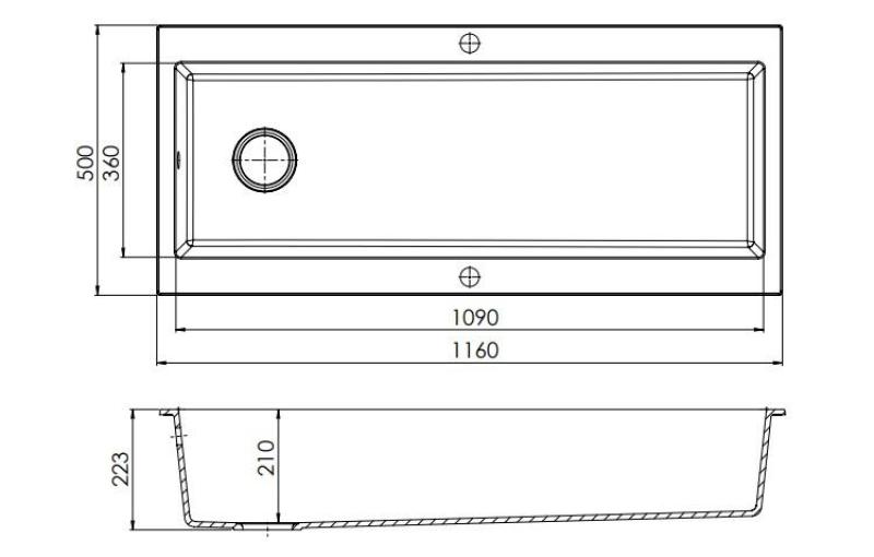 GraniteMy Trog gránit teljesen nagy fekete mosogató 116x50 cm fekete felépítés réz dugóval 1208967238