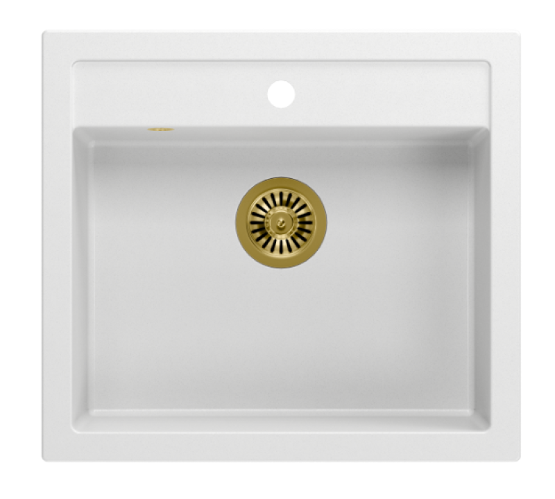Quadri Boerderij landelijke inbouw of opbouw granieten spoelbak mat wit met gouden plug 595x540mm 1208967264