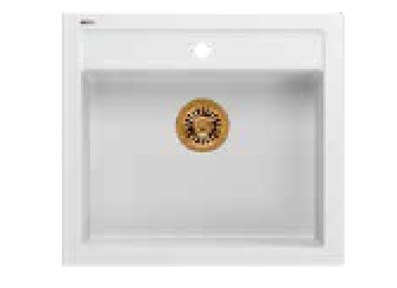 Quadri Farmhouse vidéki köztes vagy beépíthető gránit mosogató matt fehér réz dugóval 595x540mm 1208967265
