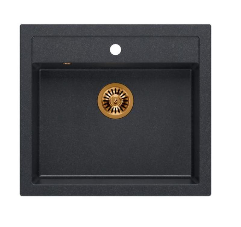 Quadri Farmhouse vidéki beépíthető vagy felépíthető gránit mosogató antracit színben, réz dugóval, 595x540mm 1208967266