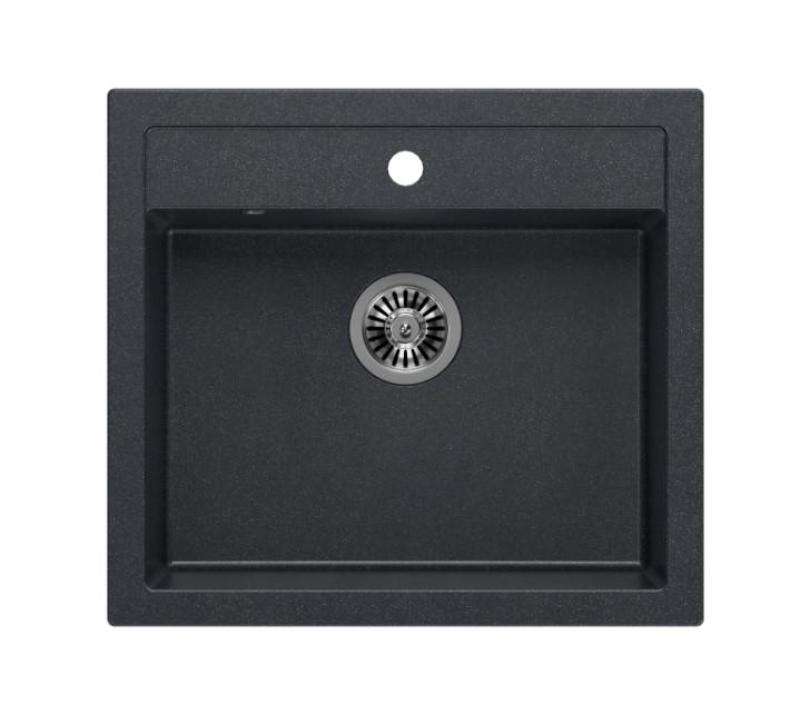 Quadri Boerderij landelijke inbouw of opbouw granieten gootsteen antraciet met roestvrijstalen plug 595x540mm 1208967269