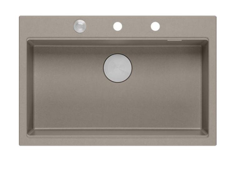 Quadri Hard Rock taupe gránit mosogató tálca 76x50 cm, beleértve a rozsdamentes acél dugót és tartozékokat 1208967270