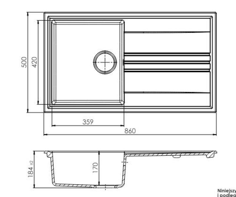 GraniteMy Vesi gránit felépítésű fehér mosogató 86x50cm csepegtetővel, fordítható réz dugóval 1208967294