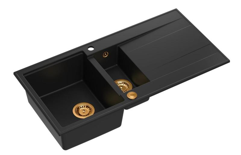 Quadri Luton fekete gránit mosogató 1,5 mosogatómedencével és csepegtetővel, megfordítható, 100x50cm, réz dugóval 1208967347