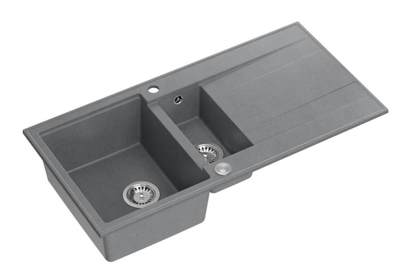 Quadri Luton szürke gránit beépíthető 1,5 mosogatótálca csepegtetővel, megfordítható, 100x50 cm, rozsdamentes acél dugóval 1208967350