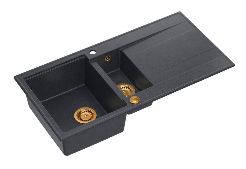Quadri Luton antraciet graniet mosogató 1,5 medencével és csepegtetőfelülettel, megfordítható, 100x50cm, réz dugóval 1208967355