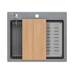 Quadri Durham szürke gránit felépítésű mosogató 595x500 szappanadagolóval, vágódeszkával, betéttállal és görgős matraccal 1208967378