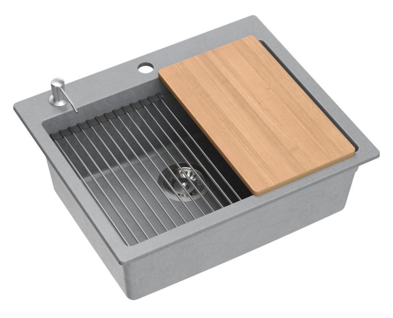 Quadri Durham szürke gránit felépítésű mosogató 595x500 szappanadagolóval, vágódeszkával, betéttállal és görgős matraccal 1208967378