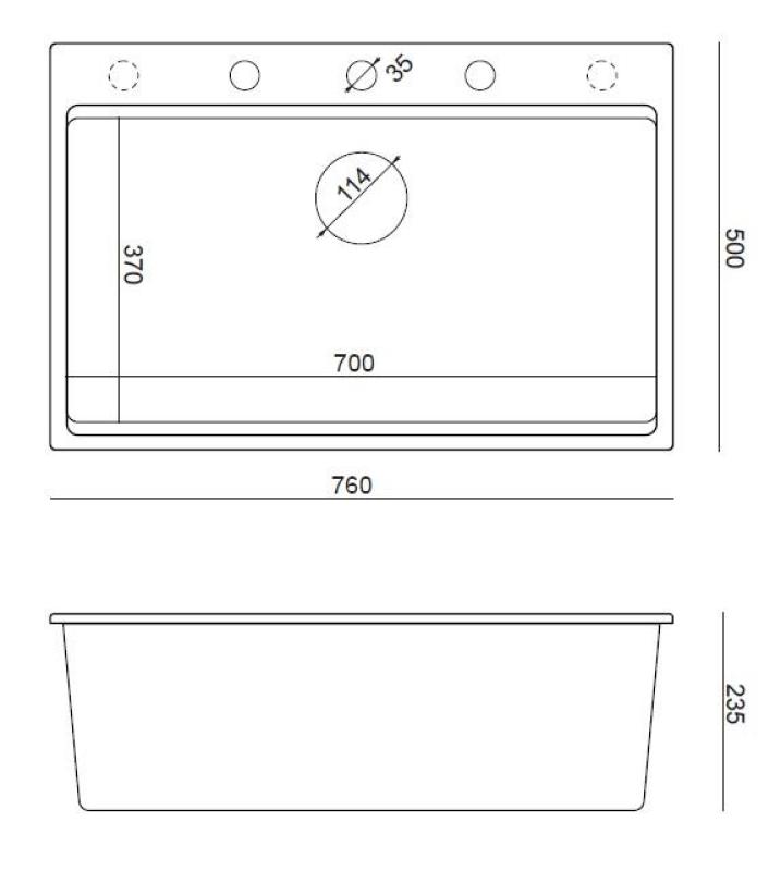 Quadri Hard Rock fehér gránit mosogató nagy medencével 76x50cm, réz dugóval és tartozékokkal együtt 1208967428