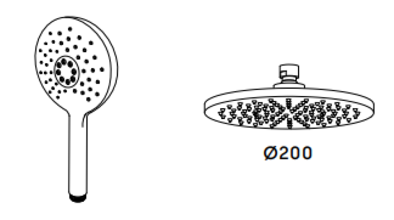 Waterevolution Flow zuhanykombináció esőzuhannyal, matt fekete, 200mm T141NRPR